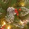 24" Glittery White Edged Cones & Red Berries Mountain Spruce Wreath With Warm White LED Lights